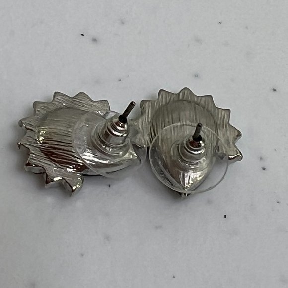 Rhinestone Earrings Teardrop Blue Stud‎ Big Statement Silver Tone - Picture 3 of 4